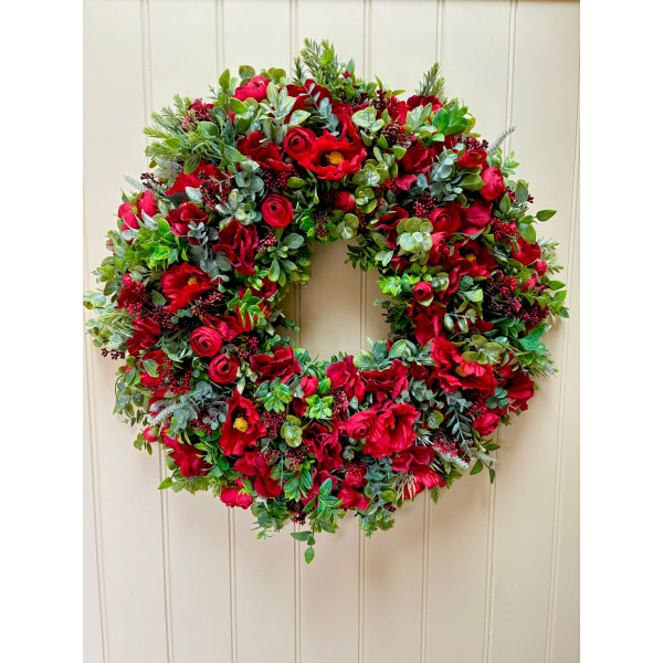  Red Poppy  Faux Wreath