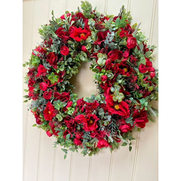  Red Poppy  Faux Wreath