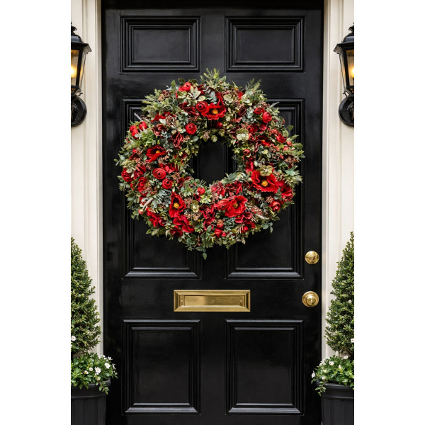  Red Poppy  Faux Wreath