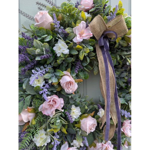 Pink Rose & Lavender Faux Wreath