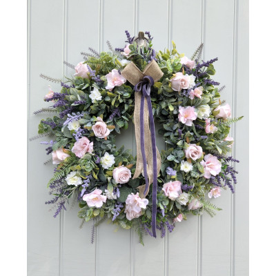 Pink Rose & Lavender Faux Wreath