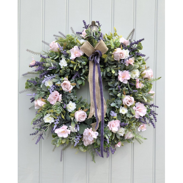 Pink Rose & Lavender Faux Wreath