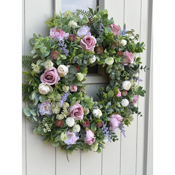 Pink Rose and Everyday Flower Wreath