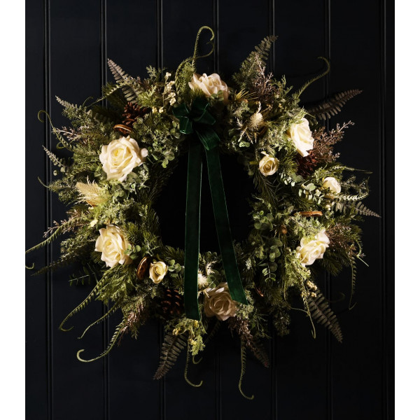 White Christmas Rose Wreath